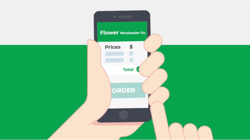Animation of hands holding phone displaying screen to order flowers